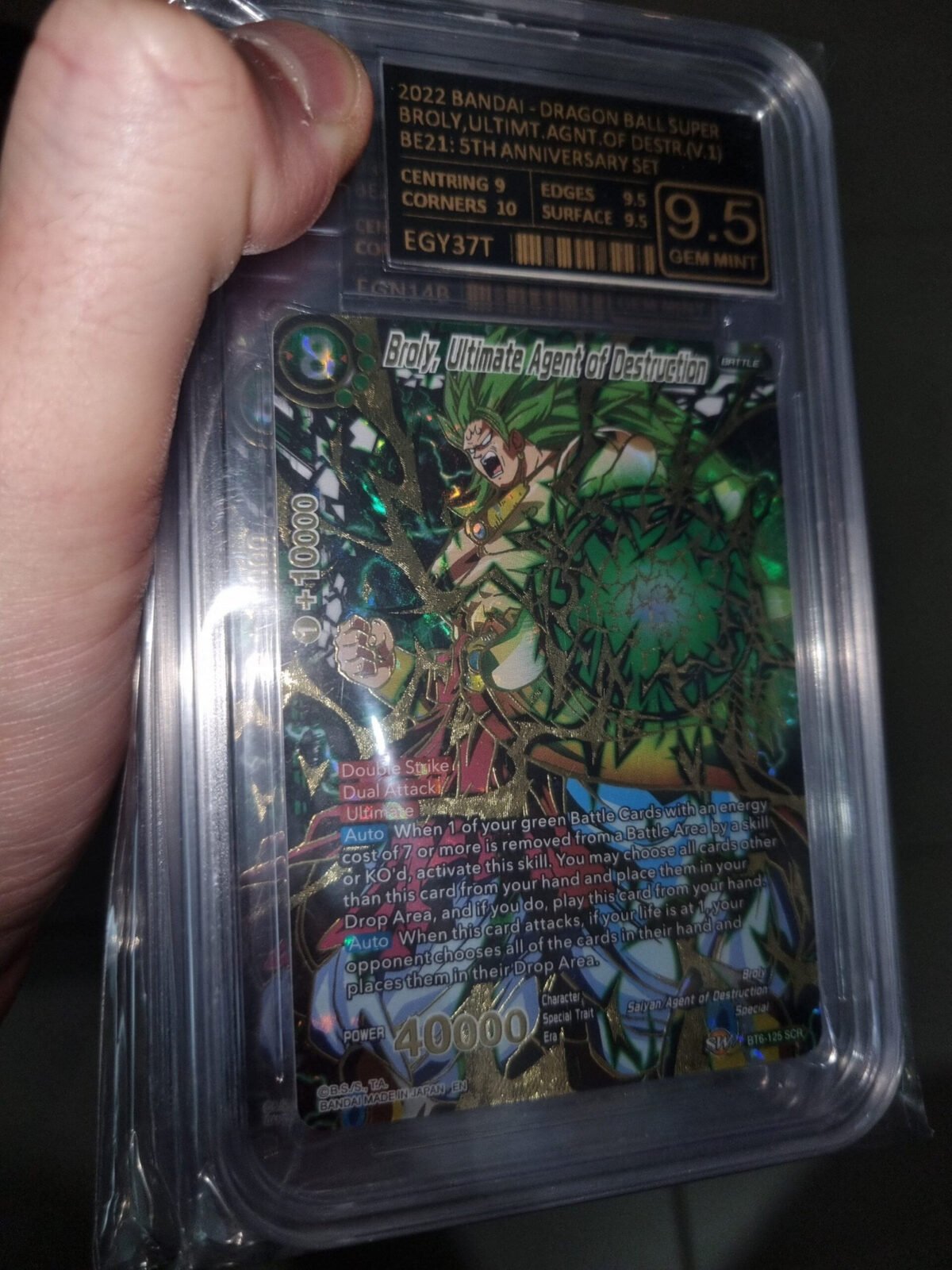 DB -Carta Gradeada - Broly Ultimt. Agnt. of Destr. - European Grading NOTA 9.5 - Inglés -  Cartas Dragon Ball Originales Tcg Jcc - Imagen 1