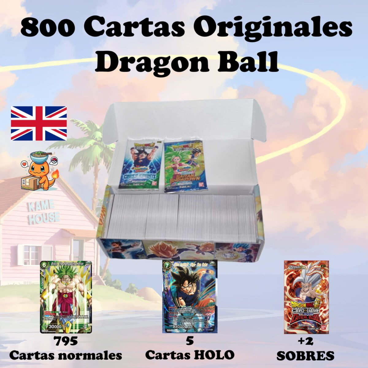Pack 800 Cartas + 5 Cartas HOLO + 2 Sobres - Regalo ideal niños, cumpleaños - Cartas Dragon Ball Original Sellado Tcg Jcc - Imagen 3