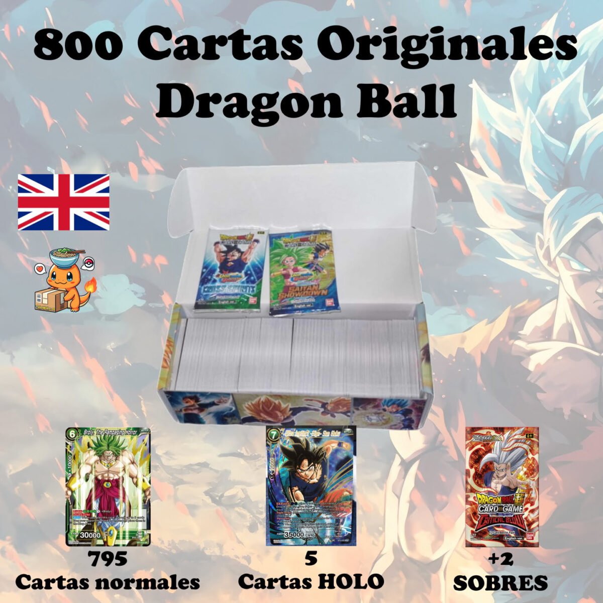 Pack 800 Cartas + 5 Cartas HOLO + 2 Sobres - Regalo ideal niños, cumpleaños - Cartas Dragon Ball Original Sellado Tcg Jcc - Imagen 1