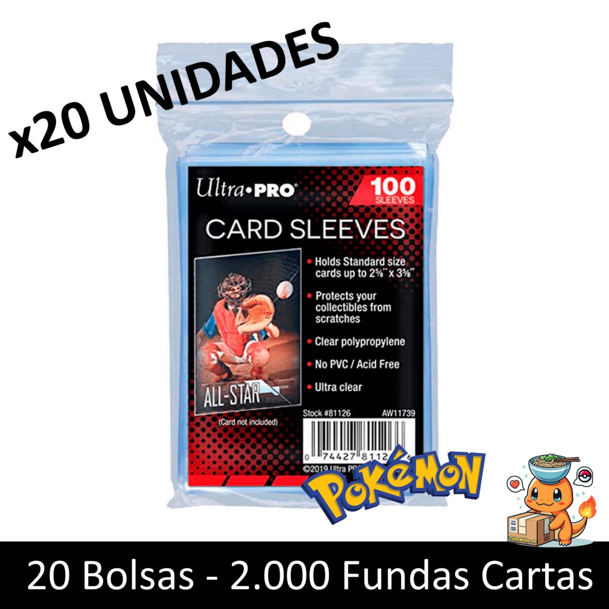 20 fundas 2.000 Fundas Totales - 20 Bolsas de 100 Fundas protector de cartas - Imagen 1